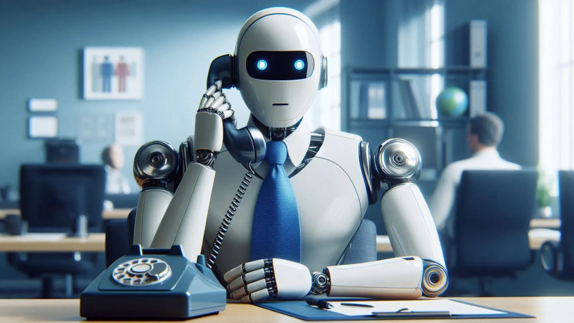רובוט בשיחת טלפון (צילום: AI)