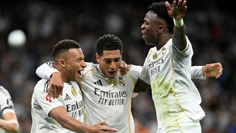 ויניסיוס, ג'וד בלינגהאם, קיליאן אמבפה, שחקני ריאל מדריד חוגגים (צילום: רויטרס)