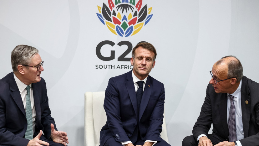 פרידריך מרץ, עמנואל מקרון וקיר סטארמר (צילום: רויטרס)