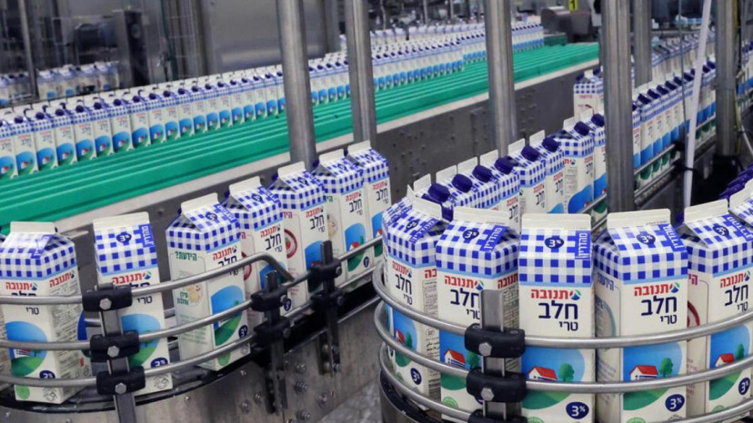 קו ייצור של חלב מפוקח, תנובה (צילום: רפי דלויה)