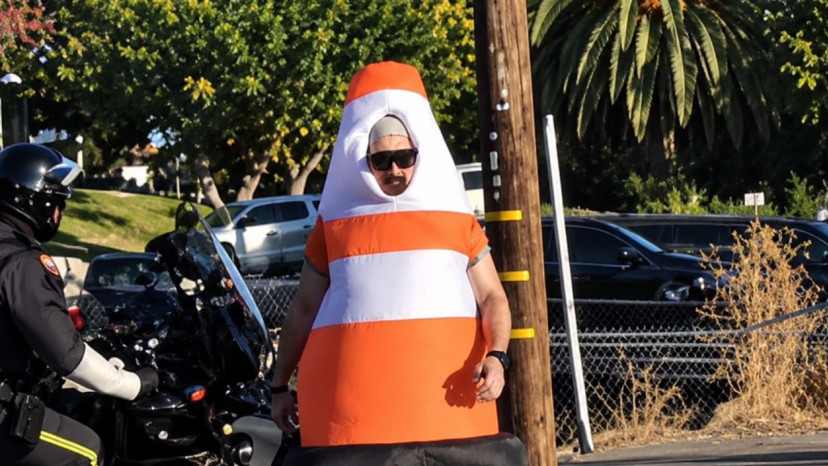 שוטר מתחפש לקונוס תנועה (צילום: צילום מסך מתוך אינסטגרם)