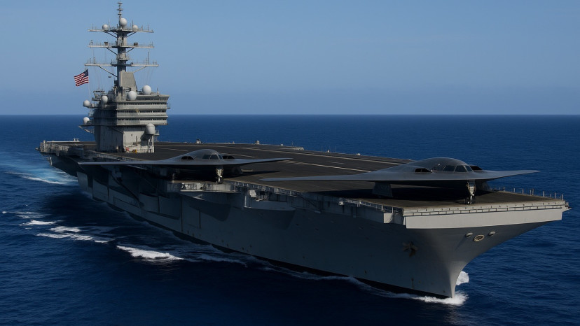 נושאת מטוסים ועליה שני חמקנים. קרובים לאיראן (צילום: מעריב אונליין)