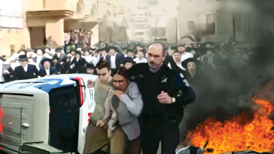 איור: הלינץ' בחיילות בבני ברק (צילום: איור: אורי אינקס)