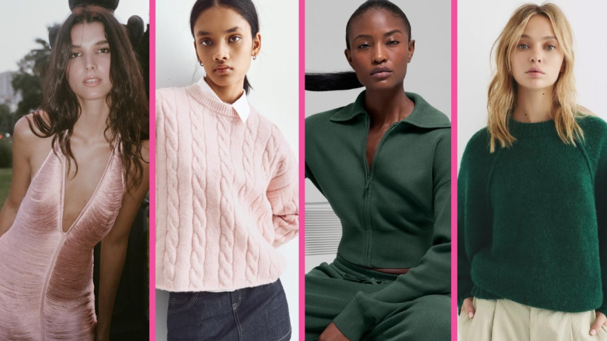 מימין לשמאל: סריג של פול אנד בר, ג׳קט של אלו יוגה, סריג של ברשקה ושמלה של זארה