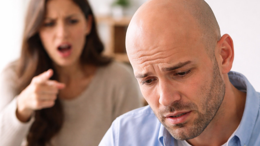 גבר מגלה את הקרחת שלו