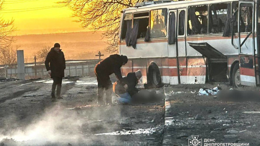 האוטובוס האוקראיני שהותקף על ידי כטב"ם רוסי