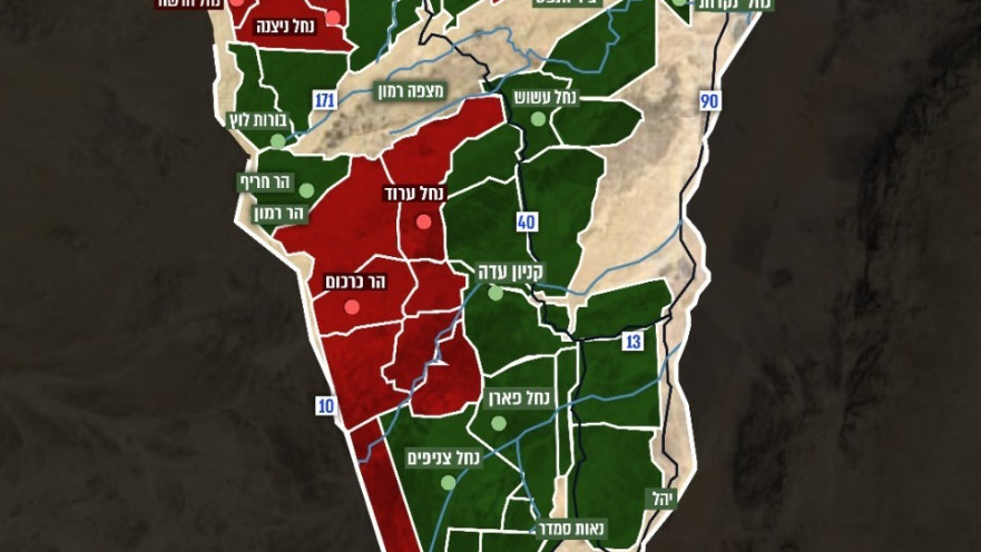 מפת שטחי האש המותרים והאסורים לכניסת מטיילים בדרום במהלך יום העצמאות