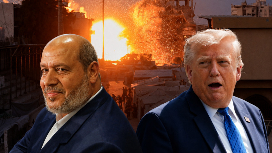 דונלד טראמפ וחליל אל חיה על רקע פיצוץ ברצועת עזה