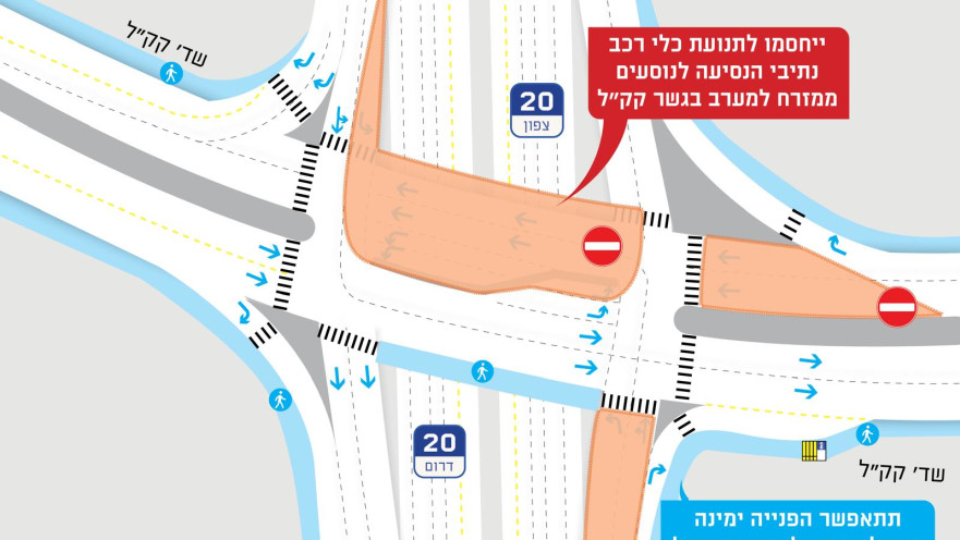 חסימות הכבישים במסגרת שלב ב' לעבודות גשר קק"ל