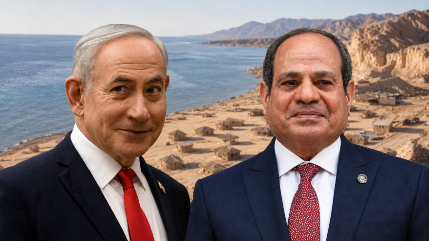 עבד אל-פתאח א-סיסי ובנימין נתניהו על רקע חצי האי סיני
