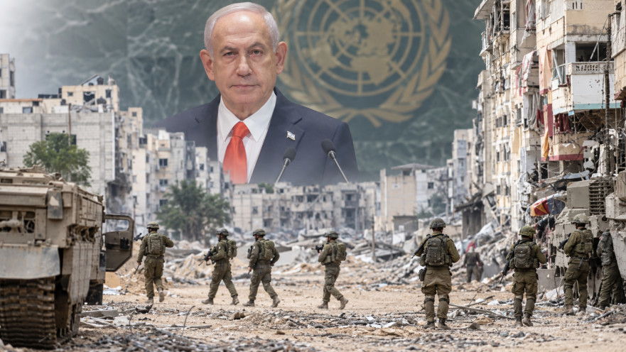 חיילים בעזה ונתניהו באו"ם ברקע
