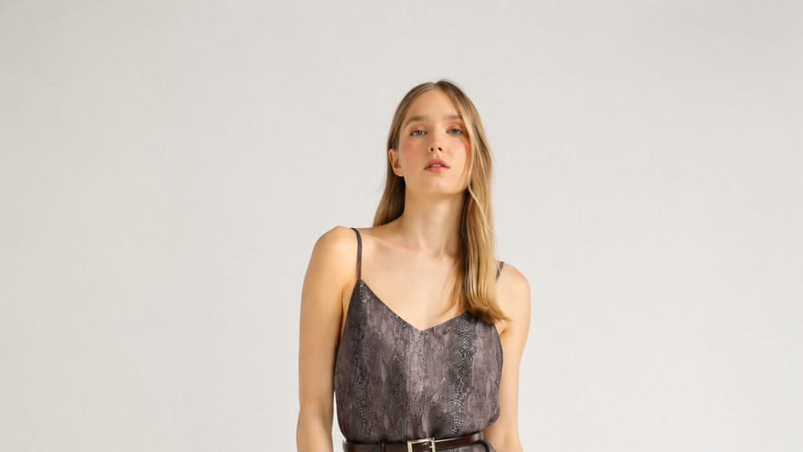 KENNETH COLE למשביר - שמלת מקסי עם פרינט נחש. מחיר לאחר הנחה: 149.90 שקלים