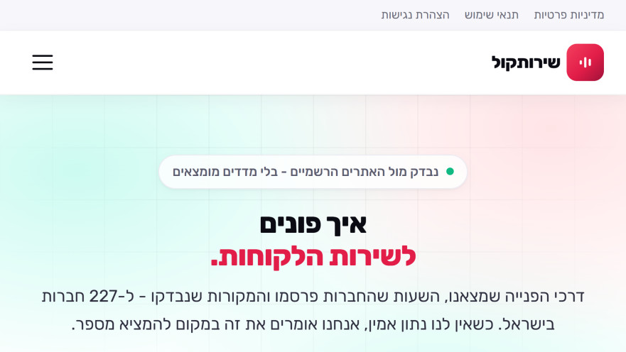 שירותקול עוזר למצוא את הדרך לשירות הלקוחות