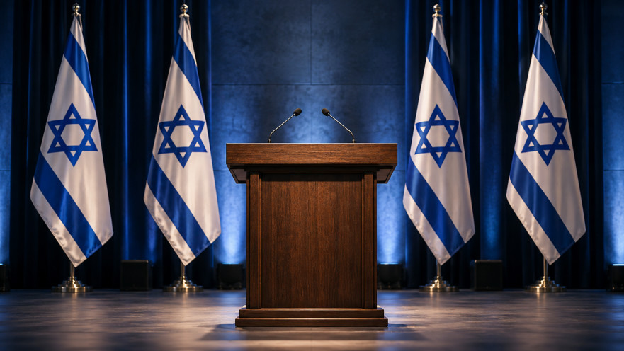 דוכן נאומים ריק ודגלי ישראל