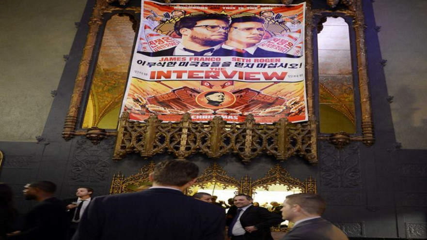 הקרנת הסרט The interview בלוס אנג'לס, לפני שבוטלה הקרנתו