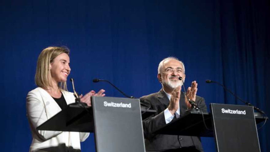 מוחמד ג'וואד זריף ופדריקה מוגריני מכריזים על הסכמות בלוזאן