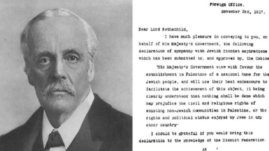 הלורד ארתור בלפור על רקע הצהרת בלפור