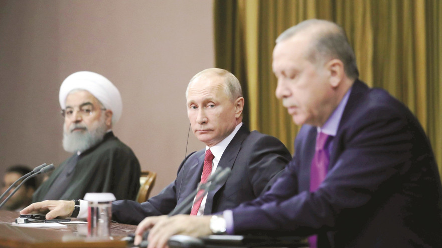 ארדואן, ולדימיר פוטין וחסן רוחאני