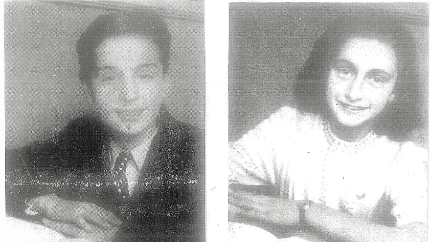 תיאו קוסטר לצד אנה פרנק בתמונת המחזור הכיתתית