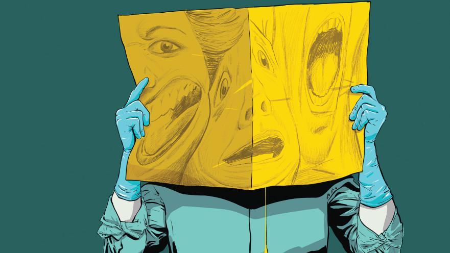 אדם מתחבא מאחורי איור