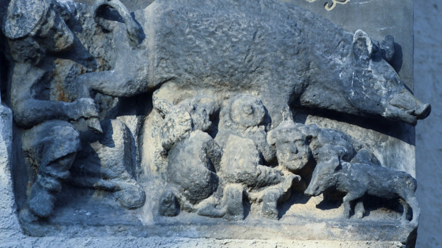 פסל אנטישמי הידוע גם בשם "החזיר היהודי" על חזית כנסייה בגרמניה