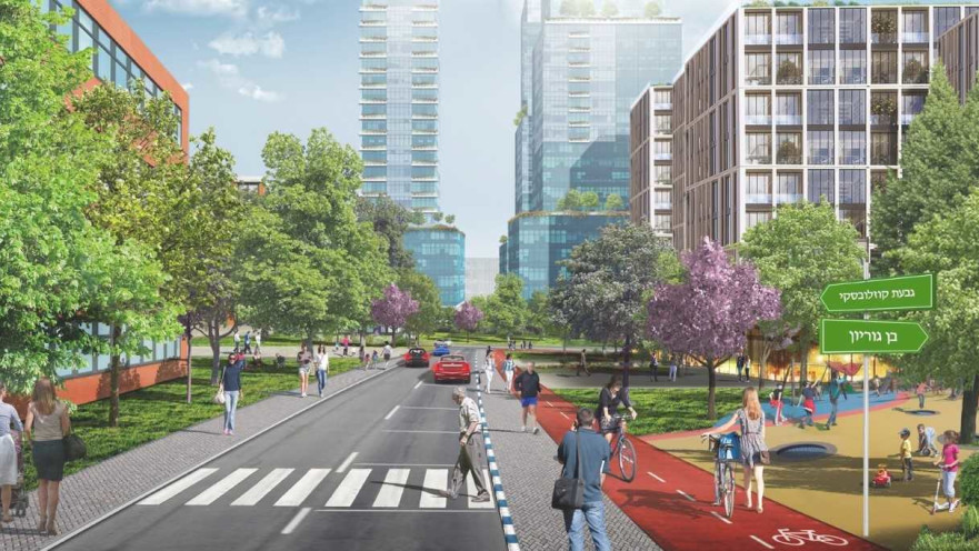 הדמיית ציר בן גוריון. תיכון חדש למרגלות גבעת קוזלובסקי