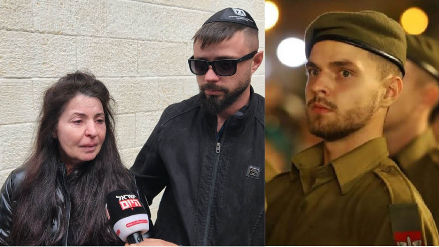 רב"ט דניס זינובייב ז"ל. משמאל: אימו אירנה ואחיו איגור בהלוויה