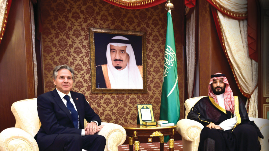 יורש העצר הסעודי מוחמד בן סלמן ומזכיר המדינה האמריקאי אנתוני בלינקן