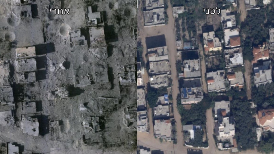 שכונה ברצועת עזה - מימין, לפני - משמאל, אחרי