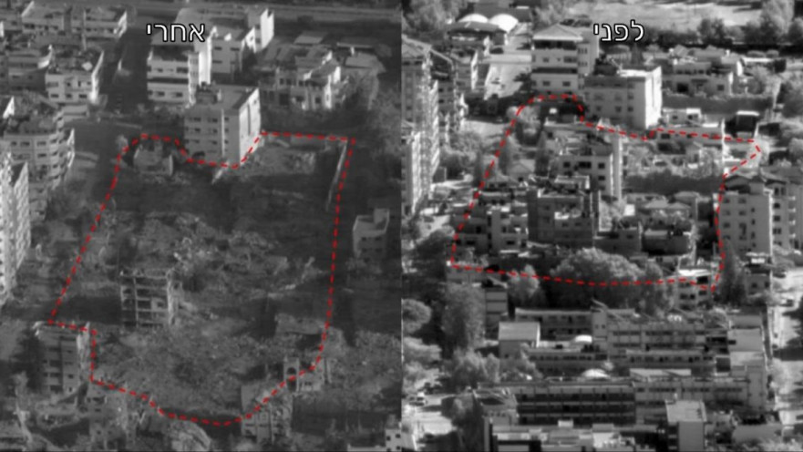 שכונה ברצועת עזה - מימין, לפני - משמאל, אחרי