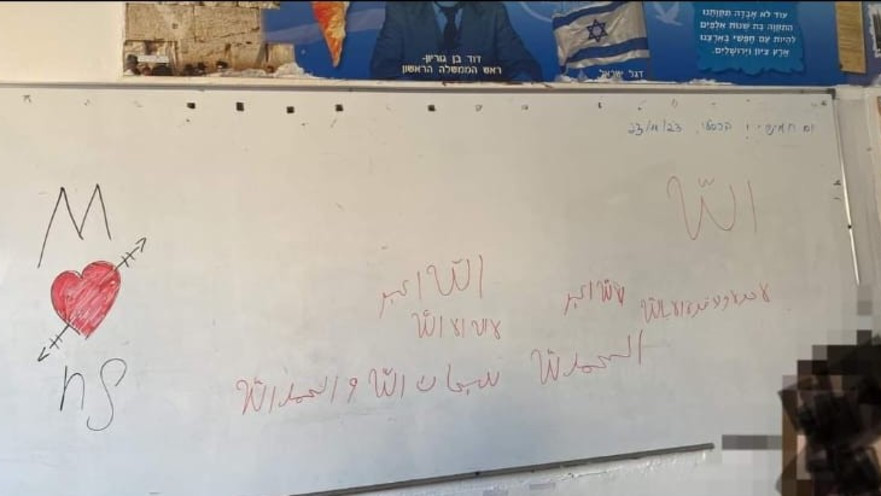 כיתוב בערבית על לוח בית ספר יסודי בנתניה
