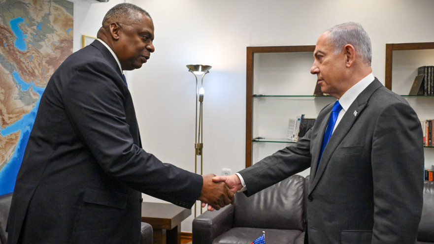 ראש הממשלה בנימין נתניהו עם מזכיר ההגנה של ארה״ב לויד אוסטין