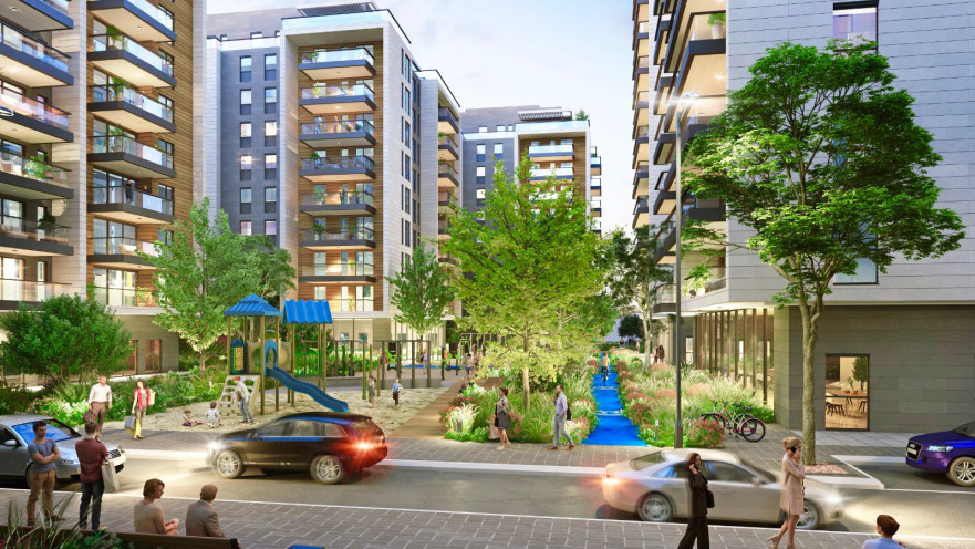 הדמייה של תוכנית ההתחדשות במתחם ההסתדרות בנס ציונה