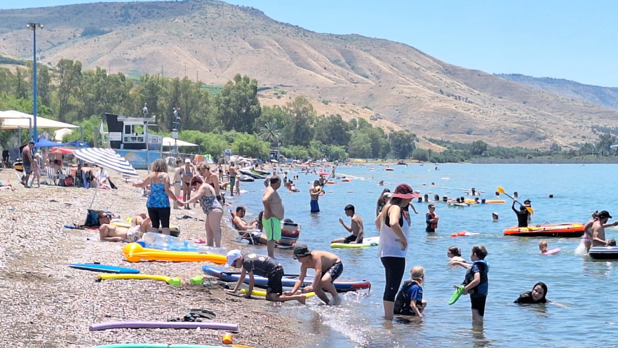 נופשים בחוף דוגית בכנרת
