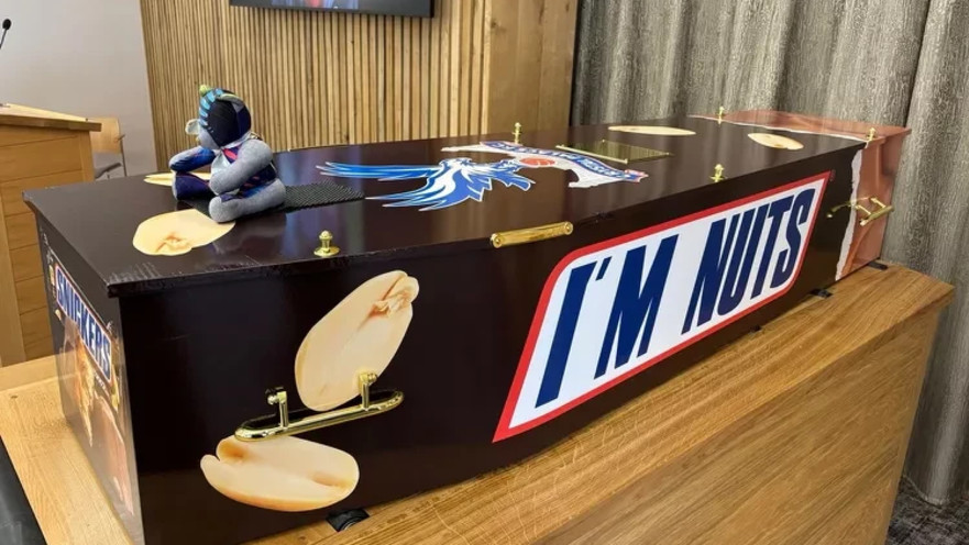 ארון הקבורה של פול ברום, שביקש להיקבר בארון בדימוי סניקרס