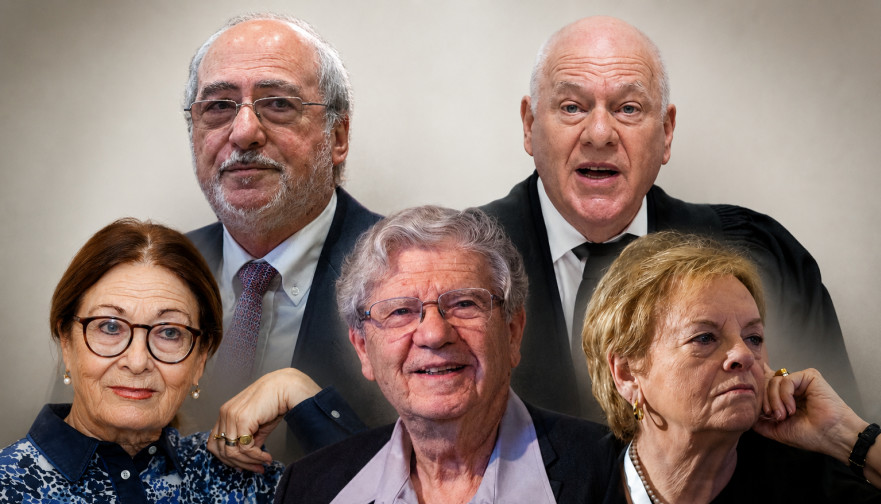 השופטים בדימוס אסתר חיות, עוזי פוגלמן, אשר גרוניס, דורית בייניש ואהרן ברק (צילום: איור: מעריב אונליין,יונתן זינדל פלאש 90,אורן בן חקון פלאש 90,משה שי פלאש 90,מרים אלסטר פלאש 90,יונתן זינדל, פלאש 90)