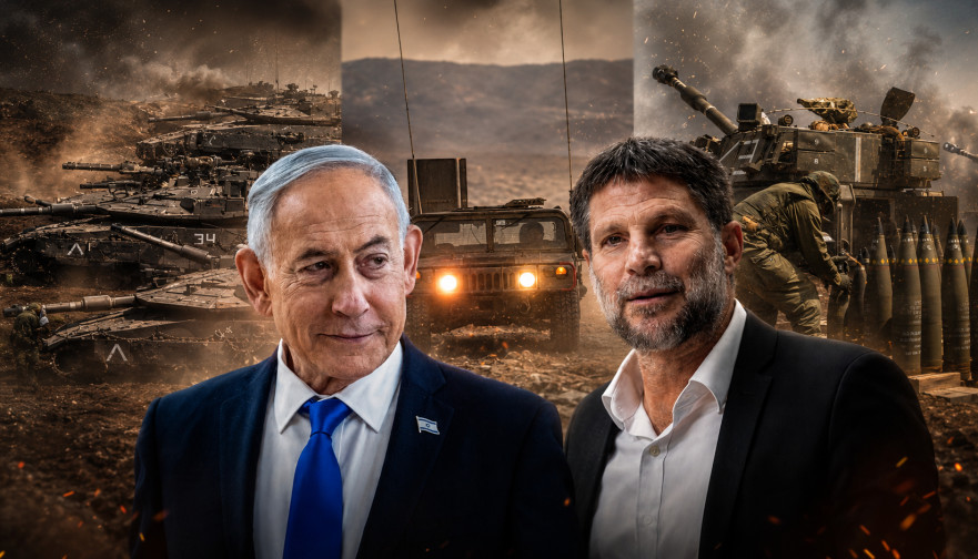 בנימין נתניהו ובצלאל סמוטריץ' על רקע צה"ל (צילום: פלאש 90,רויטרס,עיבוד מחשב: מעריב אונליין)