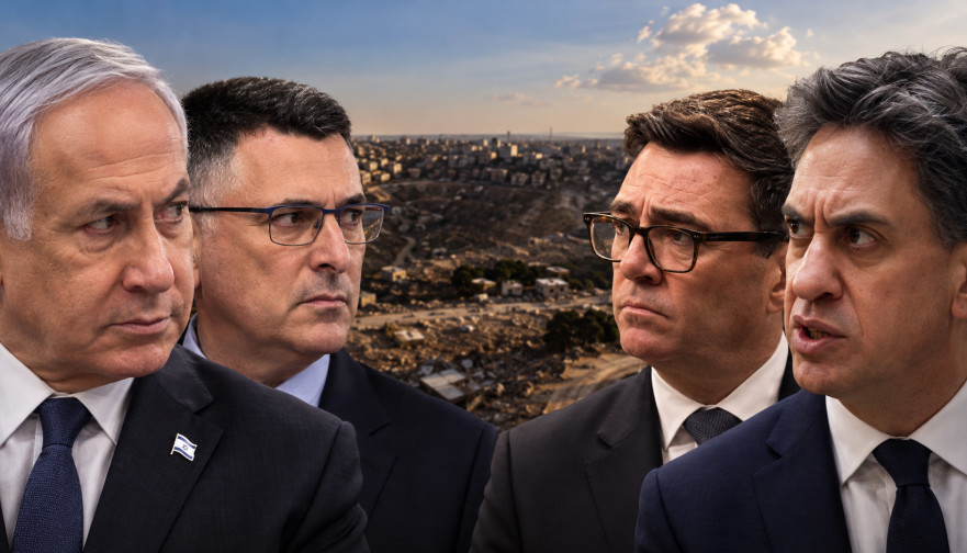 אד מיליבנד, אנדי ברנהאם, גדעון סער, בנימין נתניהו, E1 (צילום: בינה מלאכותית)