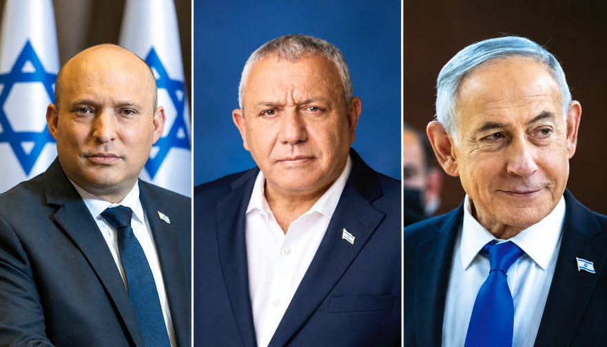 בנימין נתניהו, גדי איזנקוט, נפתלי בנט (צילום: פלאש 90,דוברות מפלגת ישר)