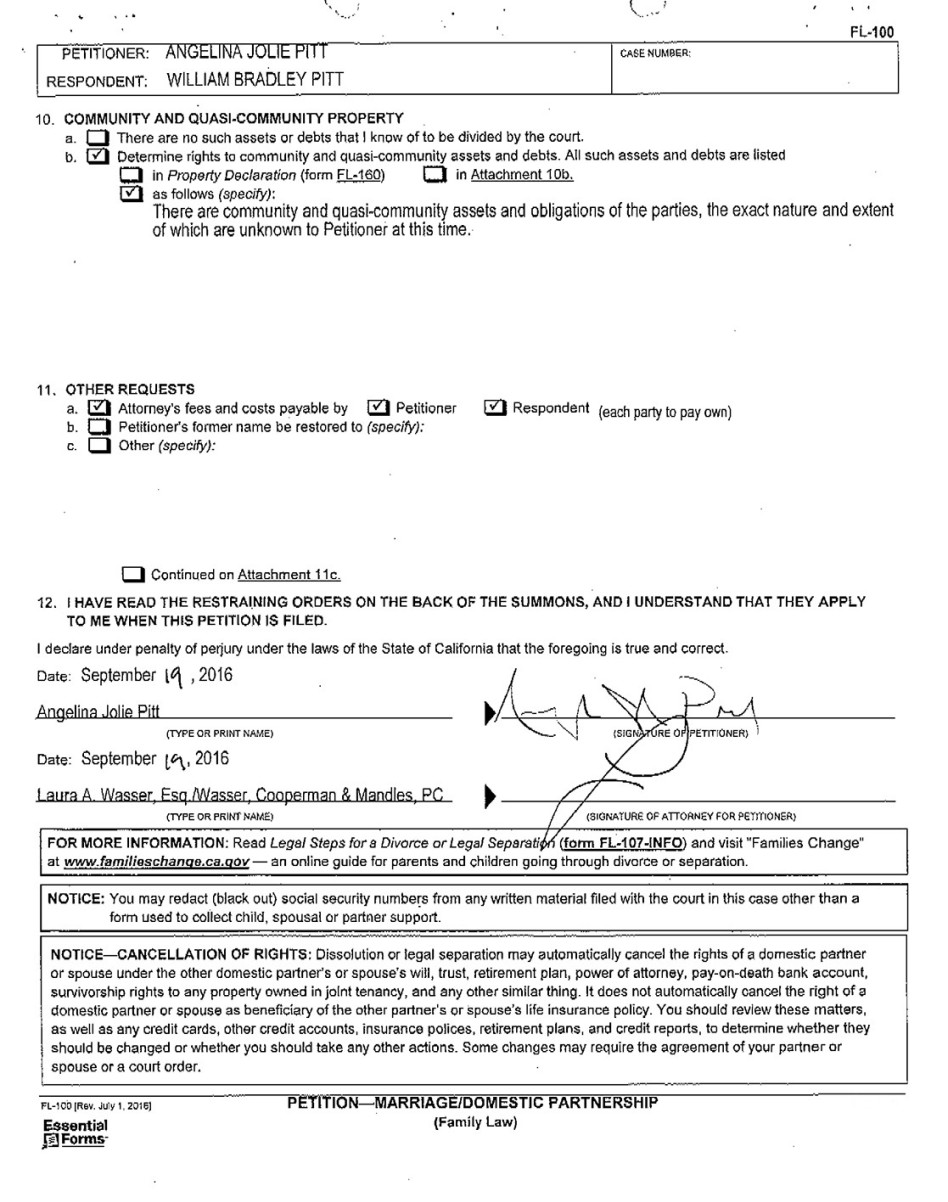 רשמי מאוד. מסמכי הגירושים שהגישה אנג'לינה ג'ולי (Splashnews)