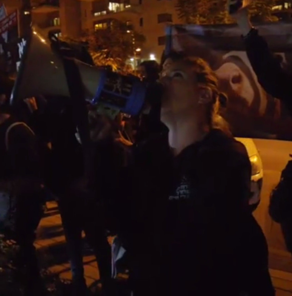 נאבקת למען החיות. טל גלבוע מחוץ לבית רפאלי-עזרא בתל אביב (פייסבוק)