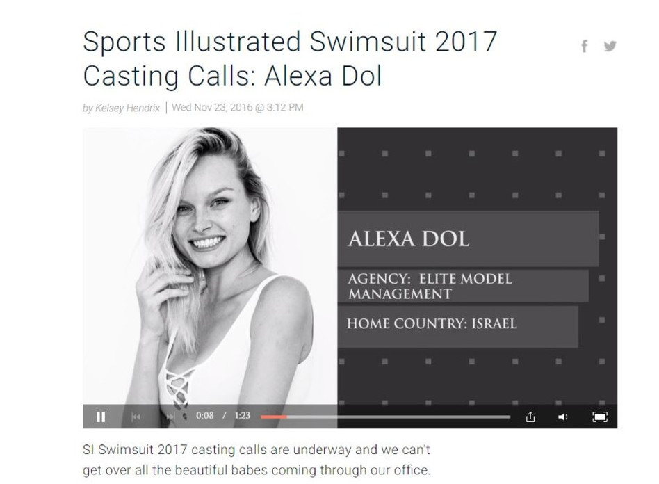 מחייכת להמון גברברים. אלכסה דול באתר "ספורטס אילוסטרייטד" (צילום מסך)