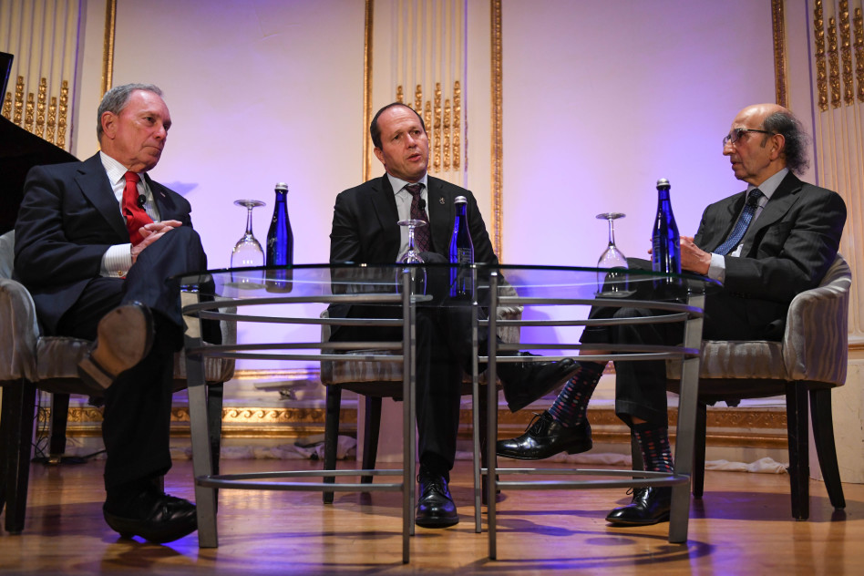 ג'ואל קליין, ניר ברקת ומייקל בלומברג (צילום: שחר עזרן)