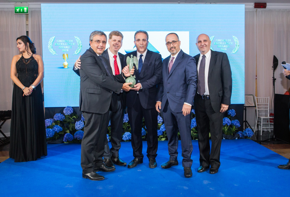 זאב גורפינקל, דני אלאלוף, נתן אלאלוף, גיל מילר וקונסטנטינו בלדיסרה (צילום: Grimaldi Group)