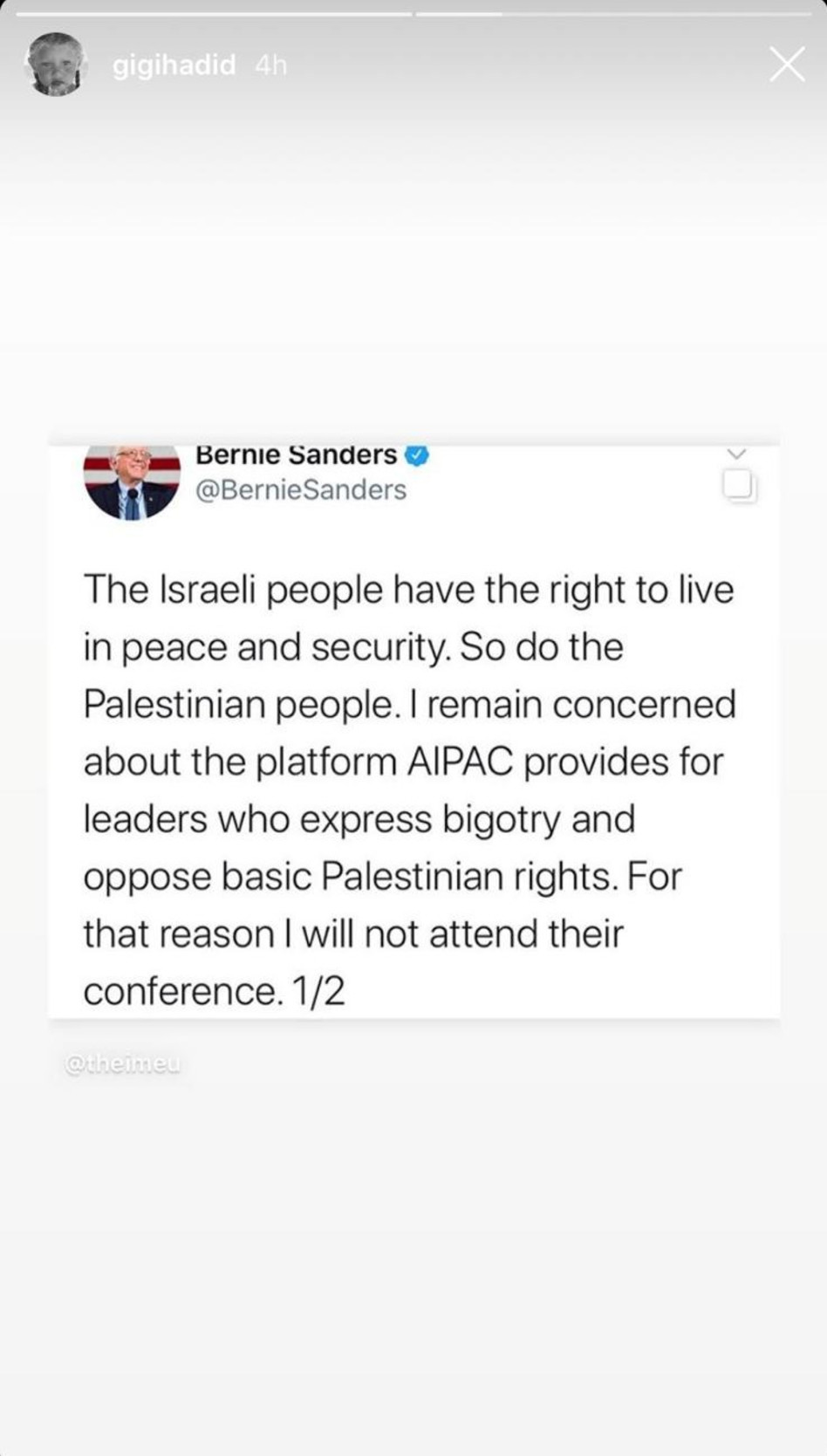 מתוך הסטורי של ג'יג'י (צילום: צילום מסך אינסטגרם)