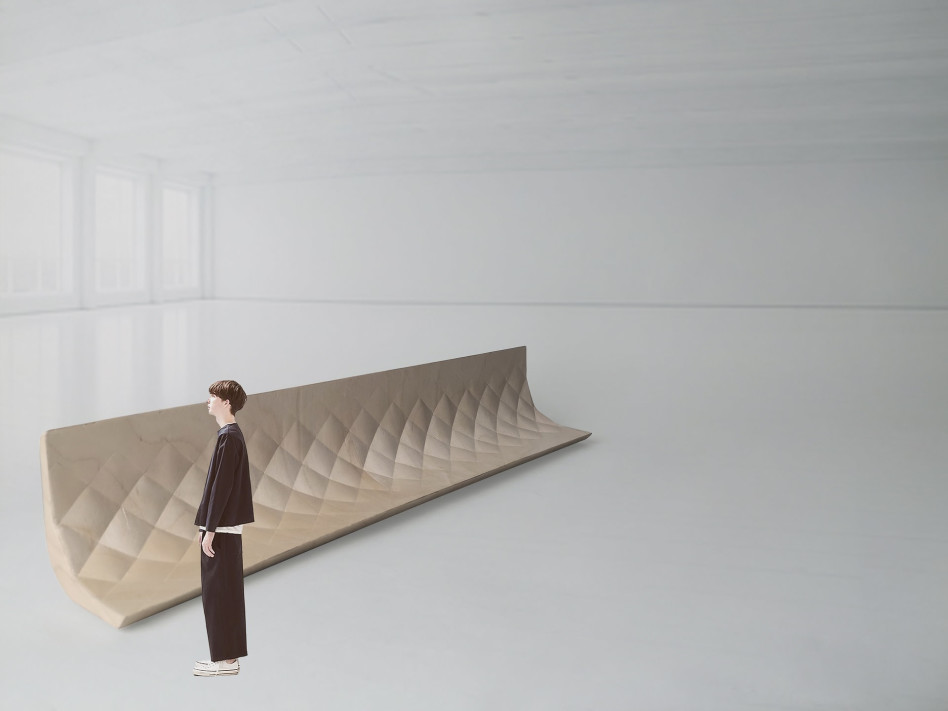 פרטי הדימוי: גבולות גיאומטריות, טקסטיל עץ גמיש, גדלים משתנים, שנת 2020. (צילום: טסלר ומנדלוביץ)