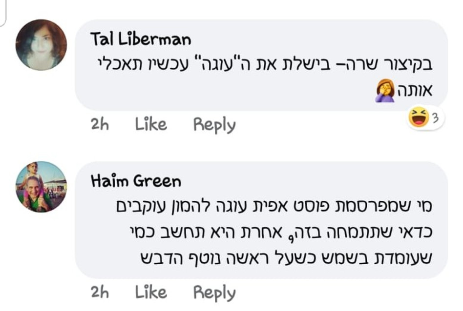 תגובות על העוגה של שרה נתניהו (צילום: צילום מסך פייסבוק)