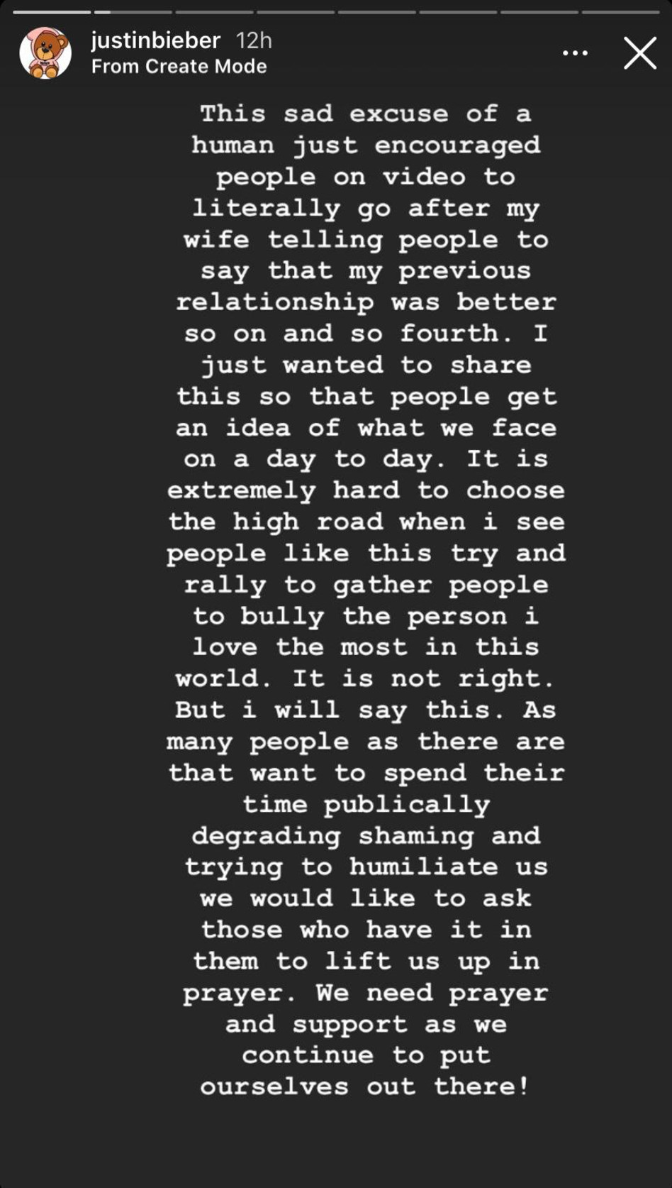 ג'סטין ביבר תוקף (צילום: צילום מסך אינסטגרם)