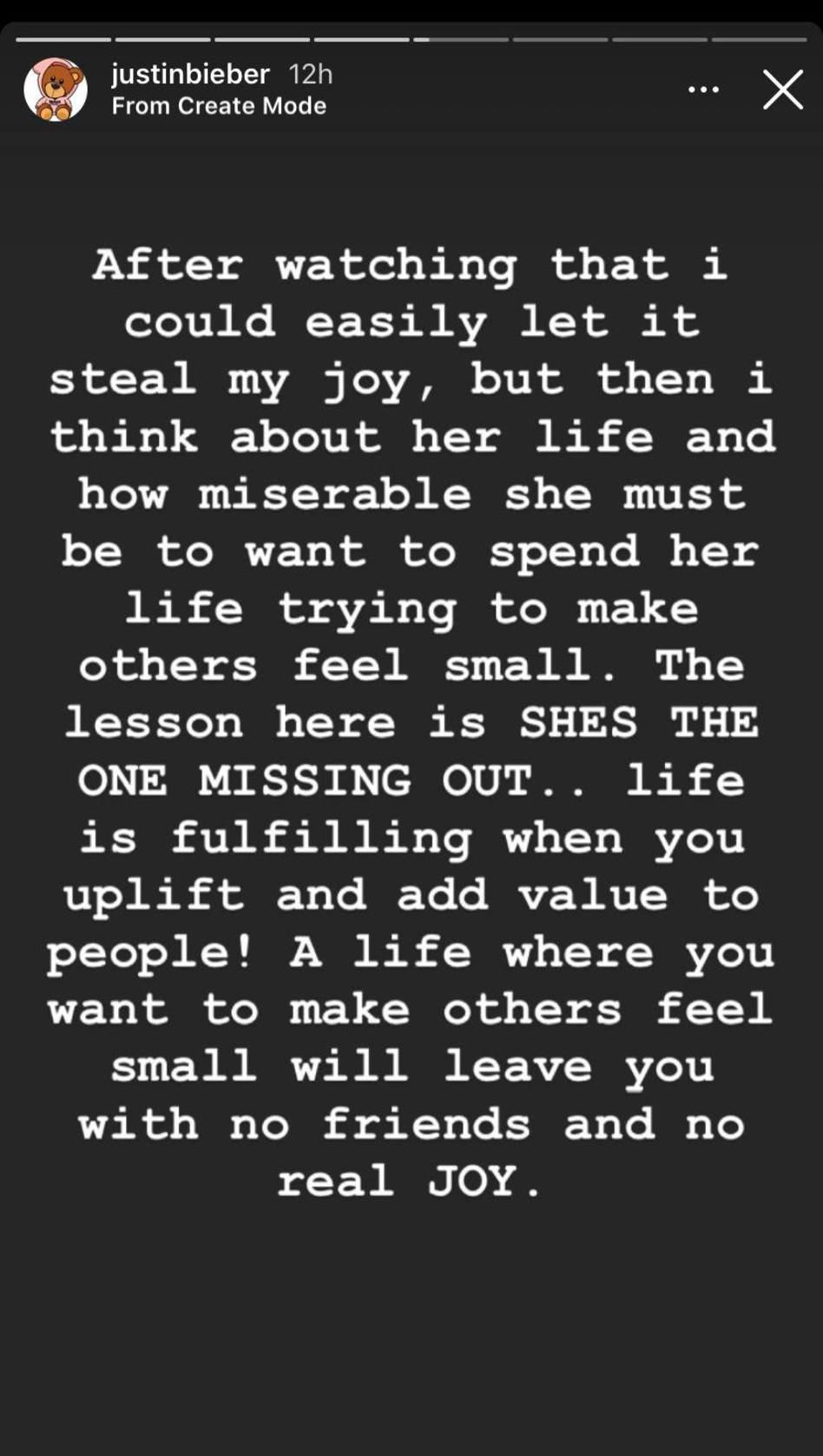 ג'סטין ביבר תוקף (צילום: צילום מסך אינסטגרם)