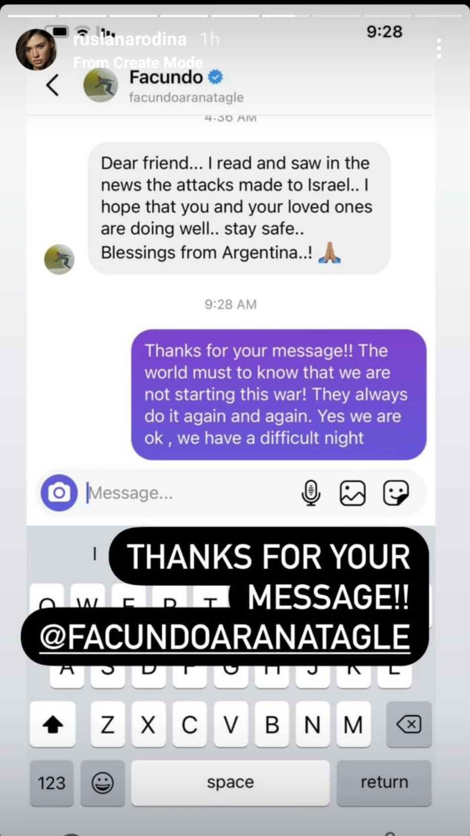 רוסלנה רודינה, פקונדו ארנה (צילום: צילום מסך אינסטגרם)